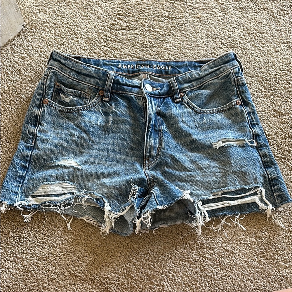 American Eagle Outfitters Blue Distressed Jean Shorts